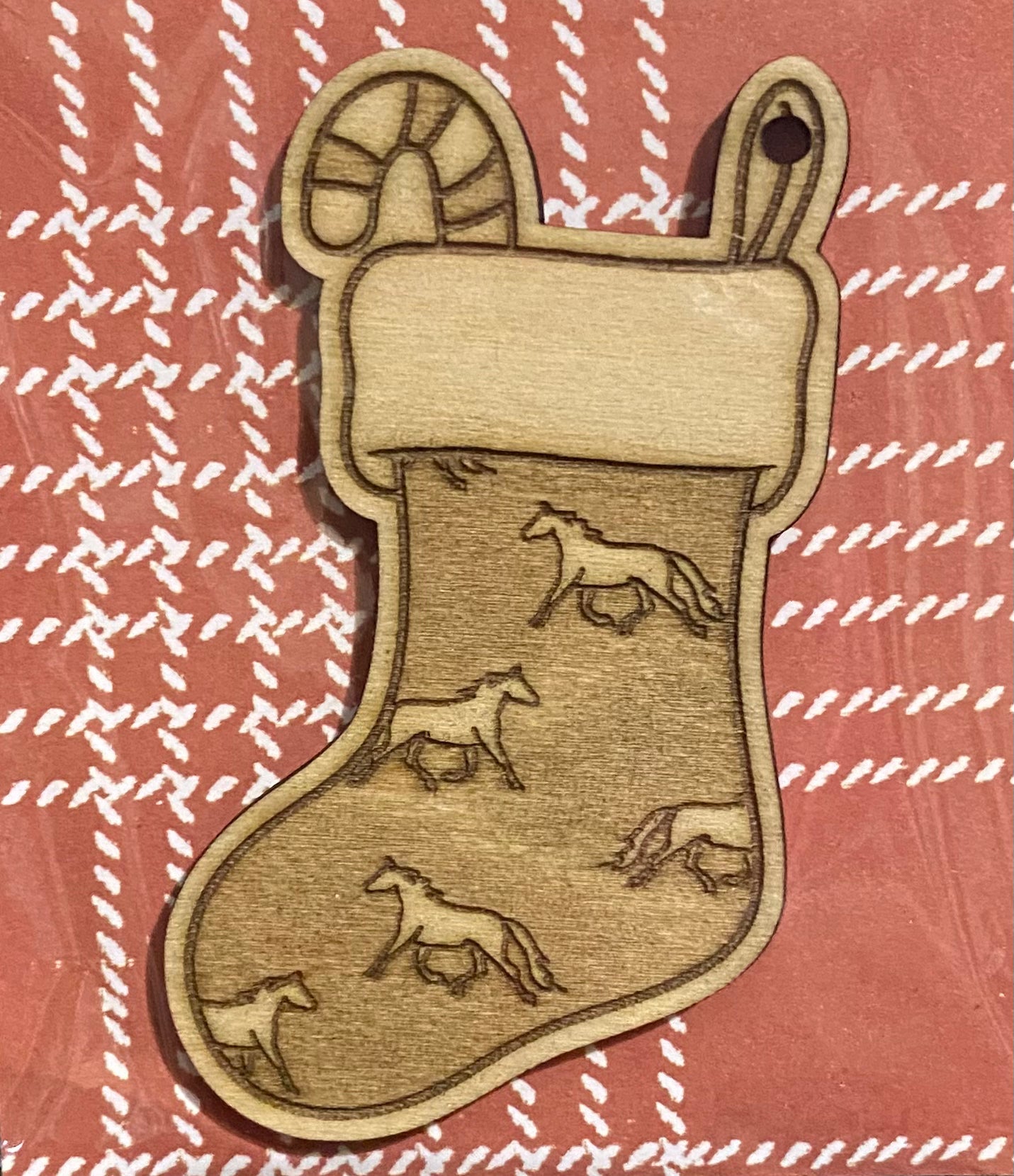 Wooden Glue-on / Dangler: Christmas Horse Stocking Ornament