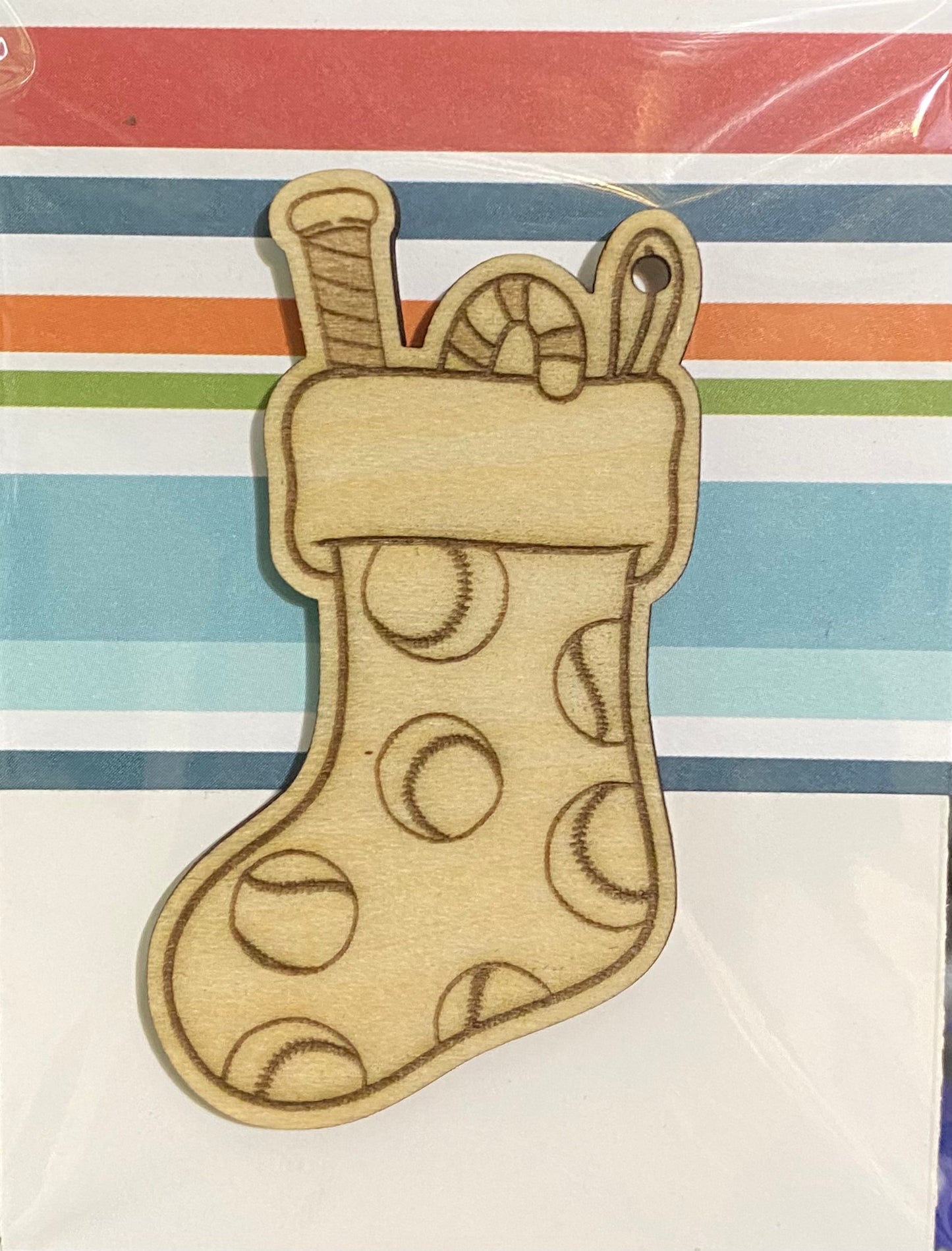 Wooden Glue-on / Dangler: Christmas Softball/Baseball Stocking Ornament