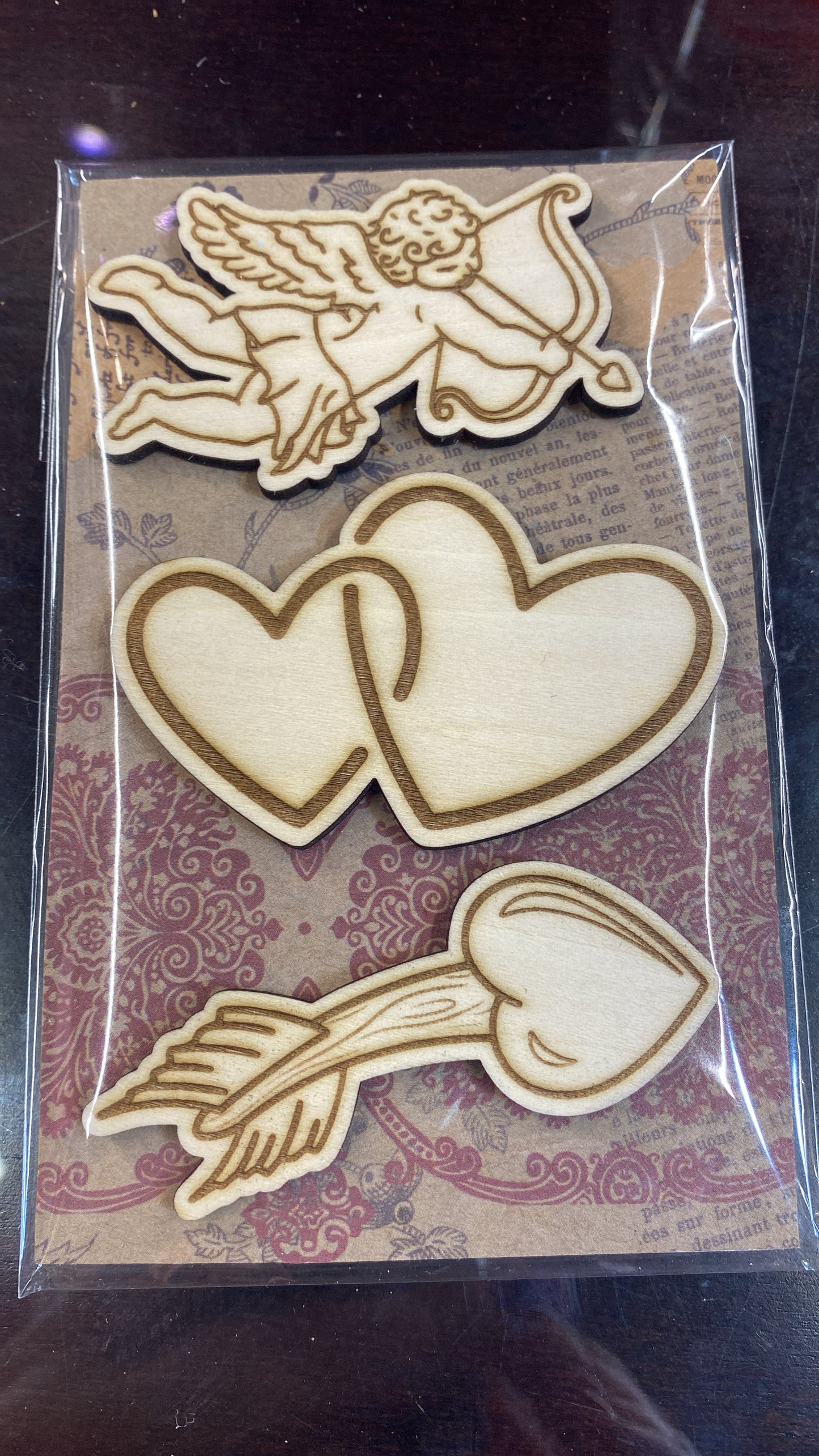 Wooden Glue-on: Cupid Valentine or Wedding Double Heart Set