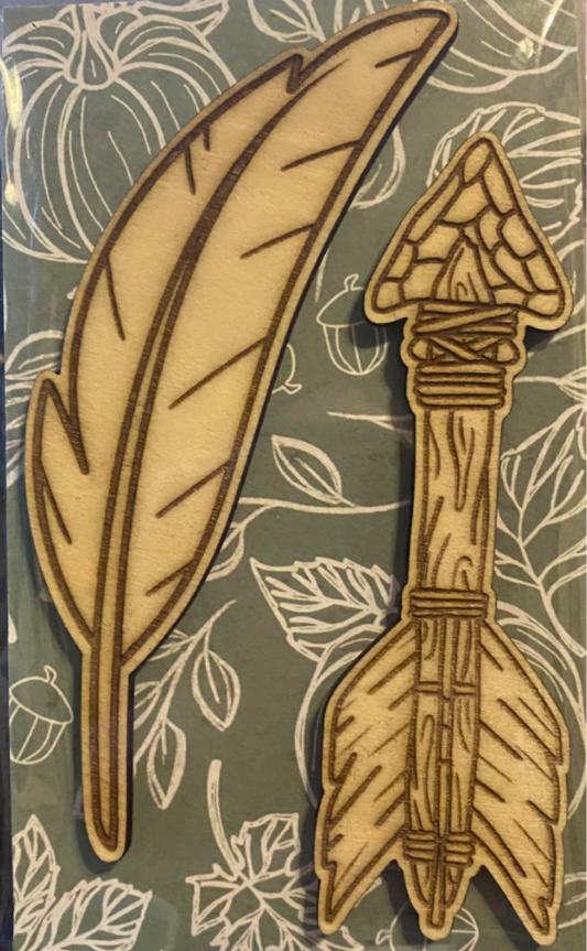 Wooden Glue-on: Feather and Arrow