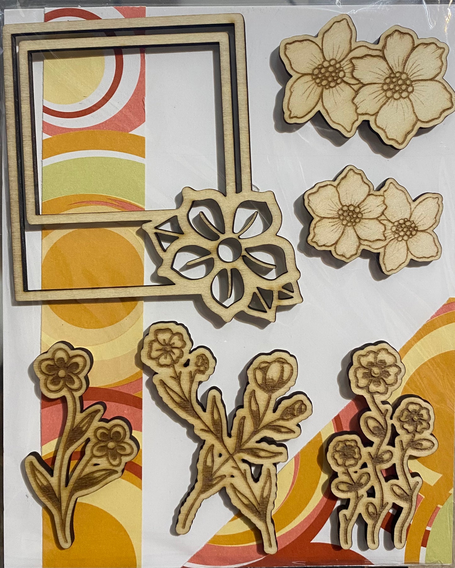 Wooden Glue-on / Window Frame: Flower Set with Window
