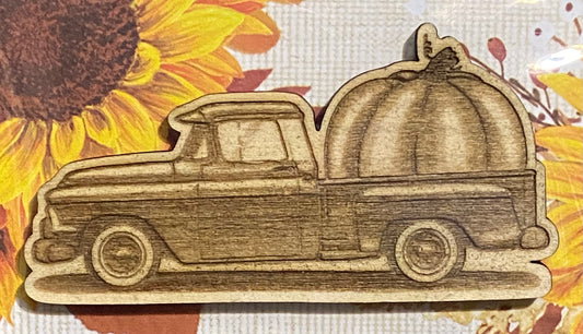 Wooden Glue-on: Truck with Pumpkin