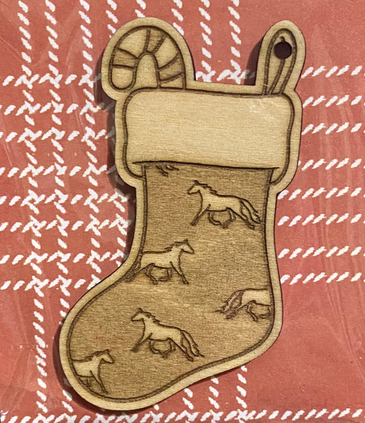Wooden Glue-on / Dangler: Christmas Horse Stocking Ornament